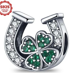 Silver Horseshoe and Clover Bracelet Charm